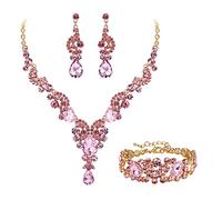 Ever Faith Wedding Vintage Floral Jewellery Set, Pink Gold-Tone