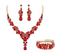 Ever Faith Wedding Vintage Floral Jewellery Set, Red Gold-Tone