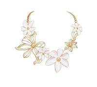 Ever Faith White Enamel Floral Statement Collar Necklace for Women, Bohemian Large Big Multi Flower Chunky Bib Necklaces Summer Beach Holiday Boho Jewellery Gold-Tone