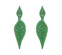 EVER FAITH Women's 2 Leaf Round Full Austrian Crystal Pierced Drop Dangle Chandelier Earrings for Gala Green Green-Tone