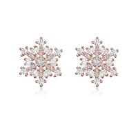 EVER FAITH Women's 925 Sterling Silver Cubic Zirconia Winter Snowflake Flower Stud Earrings Clear Rose Gold-Tone