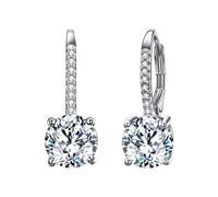 EVER FAITH Women's 925 Sterling Silver Full Zircon Fashion Round Drop Leverback Dangle Earrings Clear