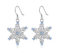 EVER FAITH Women's 925 Sterling Silver Sea Blue CZ Winter Party Snowflake Hook Dangle Earrings