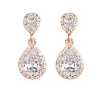 EVER FAITH Women's Austrian Crystal Cubic Zirconia Elegant 2 Teardrop Wedding Briddal Dangle Earrings for Bride Bridesmaid Clear Rose Gold-Tone