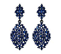 EVER FAITH Women's Austrian Crystal Party Hollow-out Teardrop Pierced Dangle Earrings Navy Blue