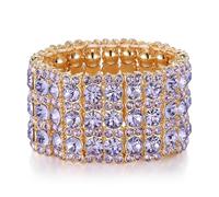 Ever Faith Women's Austrian Crystal Round Shaped Bridal 3 Layers Elastic Stretch Bracelet for Party Light Purple Gold-Tone