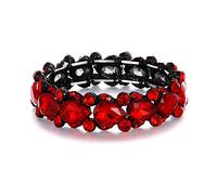 Ever Faith Women's Austrian Crystal Wedding Bridal Floral Tear Drop Elastic Stretch Bracelet Red Black-Tone