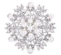 EVER FAITH Women's Crystal Cream Simulated Pearl Winter Snowflake Flower Brooch