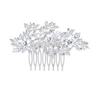 Ever Faith Women's Crystal Wedding Floral Leaf Branch Filigree Hair Comb Clear Sliver-Tone