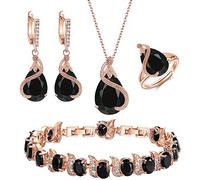 Ever Faith Women's Cubic Zirconia Jewellery Set Black Rose Gold-Tone