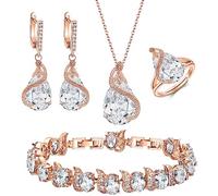 Ever Faith Women's Cubic Zirconia Jewellery Set, Clear Rose Gold-Tone