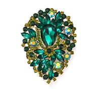 EVER FAITH Women's Oval Crystal Vintage Style Flower Cluster Brooch Pin for Banquet Green Gold-Tone