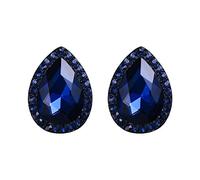EVER FAITH Women's Rhinestone Crystal Party Charm Pear Teardrop Halo Stud Earrings Navy Blue