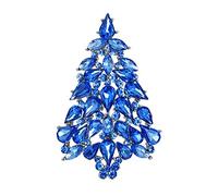 Ever Faith Women's Sparkle Rhinestone Crystal Christmas Tree Brooch Xmas Lapel Pins Blue Silver-Tone