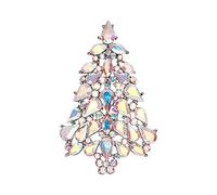 Ever Faith Women's Sparkle Rhinestone Crystal Christmas Tree Brooch Xmas Lapel Pins Clear AB Silver-Tone