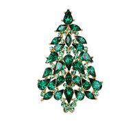 Ever Faith Women's Sparkle Rhinestone Crystal Christmas Tree Brooch Xmas Lapel Pins Green Gold-Tone