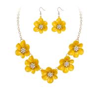 Ever Faith Yellow Flower Necklace for Women, Summer Boho Floral Flower Choker Necklace with Earrings Holiday Flower Jewellery