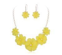 Ever Faith Yellow Flower Statement Necklace Boho Summer Holiday Beach Jewelry Floral Flowers Collar Necklaces with Earrings for Women