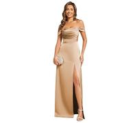 Ever-Pretty Bridesmaid Dress for Women Long with Slit Empire Waist Satin Prom Dresses Champagne 14