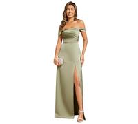 Ever-Pretty Bridesmaid Dress for Women Long with Slit Empire Waist Satin Prom Dresses Sage Green 20