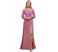 Ever-Pretty Bridesmaid Dress Off-Shoulder Long Lantern Sleeves High Split Chiffon Wedding Guest Dress Orchid 14UK