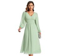 Ever-Pretty Bridesmaid Dresses for Women V Neck Midi Long Sleeve Wedding Guest Dresses Mint Green 14