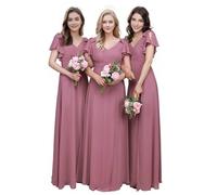 Ever-Pretty Bridesmaid Dresses Ruffles Sleeve A-Line High Split Chiffon Maxi Dresses Wedding Guest Dresses Orchid 12UK