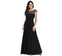 Ever-Pretty Bridesmaid Dresses Women's Lacey Neckline Open Back Ruched Style Autumn Dresses Black 20UK