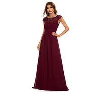 Ever-Pretty Bridesmaid Dresses Women's Lacey Neckline Open Back Ruched Style Autumn Dresses Burgundy 12UK