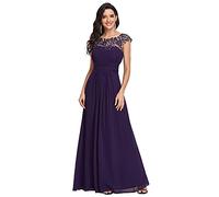 Ever-Pretty Bridesmaid Dresses Women's Lacey Neckline Open Back Ruched Style Autumn Dresses Dark Purple 10UK