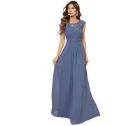 Ever-Pretty Bridesmaid Dresses Women's Lacey Neckline Open Back Ruched Style Autumn Dresses Dusty Navy 10UK