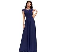 Ever-Pretty Bridesmaid Dresses Women's Lacey Neckline Open Back Ruched Style Autumn Dresses Navy Blue 24UK