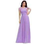 Ever-Pretty Bridesmaid Dresses Women's Lacey Neckline Open Back Ruched Style Autumn Dresses Purple 14UK