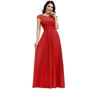 Ever-Pretty Bridesmaid Dresses Women's Lacey Neckline Open Back Ruched Style Autumn Dresses Red 18UK