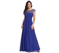 Ever-Pretty Bridesmaid Dresses Women's Lacey Neckline Open Back Ruched Style Autumn Dresses Sapphire Blue 24UK