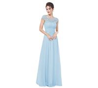 Ever-Pretty Bridesmaid Dresses Women's Lacey Neckline Open Back Ruched Style Autumn Dresses Sky Blue 18UK