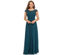Ever-Pretty Bridesmaid Dresses Women's Lacey Neckline Open Back Ruched Style Autumn Dresses Teal 30UK