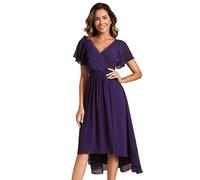 Ever-Pretty Cocktail Dress Prom V-Neck A-Line Dress Ruffles Sleeve Knee Length for Prom Homecoming Dark Purple 26UK