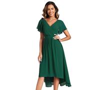Ever-Pretty Cocktail Dress Prom V-Neck A-Line Dress Ruffles Sleeve Knee Length for Prom Homecoming Dark Green 24UK