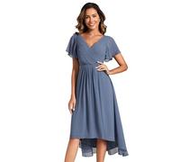 Ever-Pretty Cocktail Dress Prom V-Neck A-Line Dress Ruffles Sleeve Knee Length for Prom Homecoming Dusty Navy 20UK