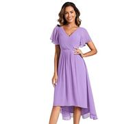 Ever-Pretty Cocktail Dress Prom V-Neck A-Line Dress Ruffles Sleeve Knee Length for Prom Homecoming Lavender 10UK