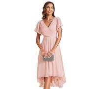 Ever-Pretty Cocktail Dress Prom V-Neck A-Line Dress Ruffles Sleeve Knee Length for Prom Homecoming Pink 22UK