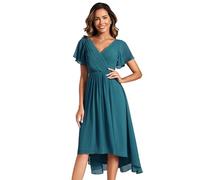 Ever-Pretty Cocktail Dress Prom V-Neck A-Line Dress Ruffles Sleeve Knee Length for Prom Homecoming Teal 28UK