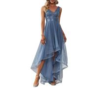 Ever-Pretty Evening Dresses High Low V Neck Sleeveless Tulle with Sequin Sleeveless Bridesmaid Dresses Dusty Navy 08