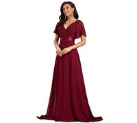 Ever-Pretty Ever Pretty Glamorous Double V-Neck Ruffles Padded Evening Dress, 16, Burgundy