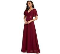 Ever Pretty Glamorous Double V-Neck Ruffles Padded Evening Dress, Burgundy1, 8 UK