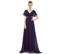 Ever Pretty Glamorous Double V-Neck Ruffles Padded Evening Dress, Dark Purple1, 10 UK