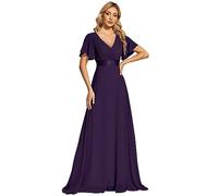 Ever Pretty Glamorous Double V-Neck Ruffles Padded Evening Dress, Dark Purple1, 14 UK