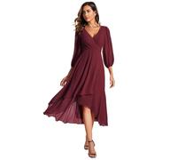 Ever-Pretty Ladies Party Dresses with 3/4 Sleeves V-Neck Wedding Guest Dresses Mid Length Dress Elegant Burgundy 18