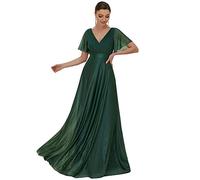 Ever-Pretty Long Wedding Guest Dress Women High-Waisted Deep V-Neck for Women Dark Green 22